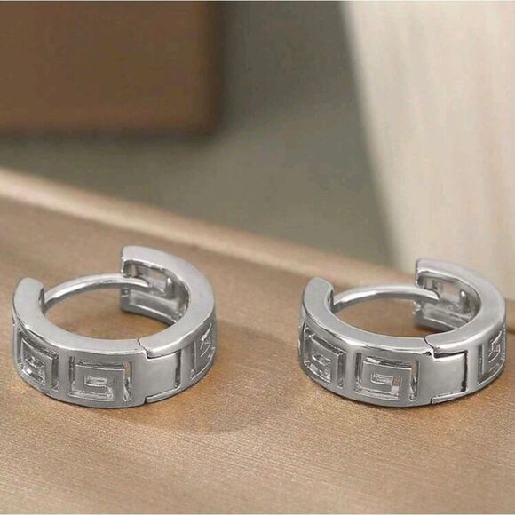 Unique Simple Style Mesh Pattern Designer Inspired Huggie Hoop Earrings - Picture 2 of 4